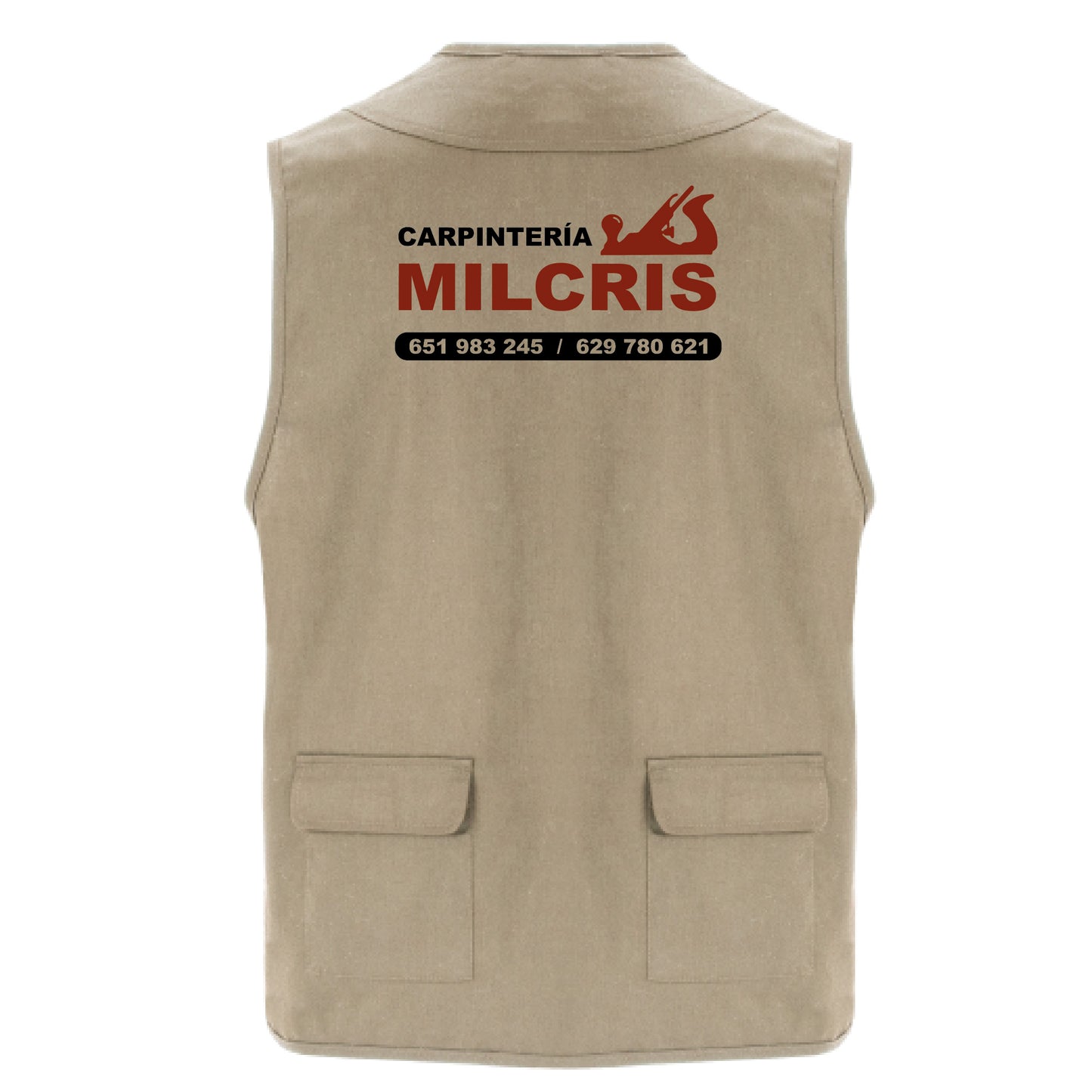 MILCRIS CARPINTERÍA - Chaleco Multibolsillos R9111 - DTF frontal 10*10cm + trasera 20*28cm.